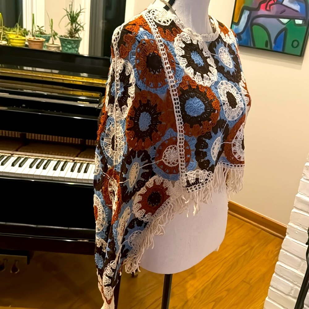 Crochet Top M | Colorful Crochet Sleeved Poncho M - Picture 6 of 7